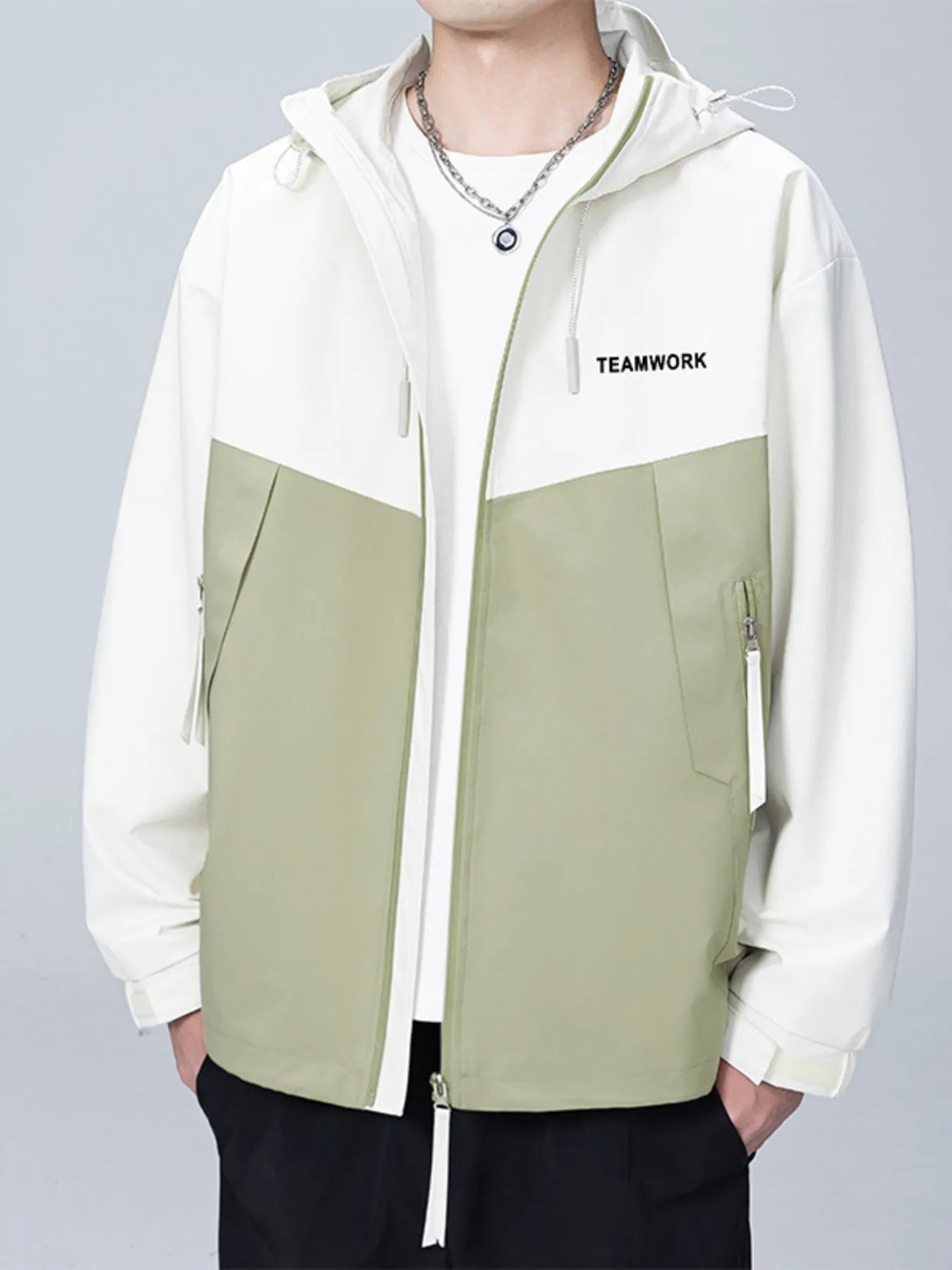 Men's Full Size Contrast Zip Up Long Sleeve Jacket Plus Size