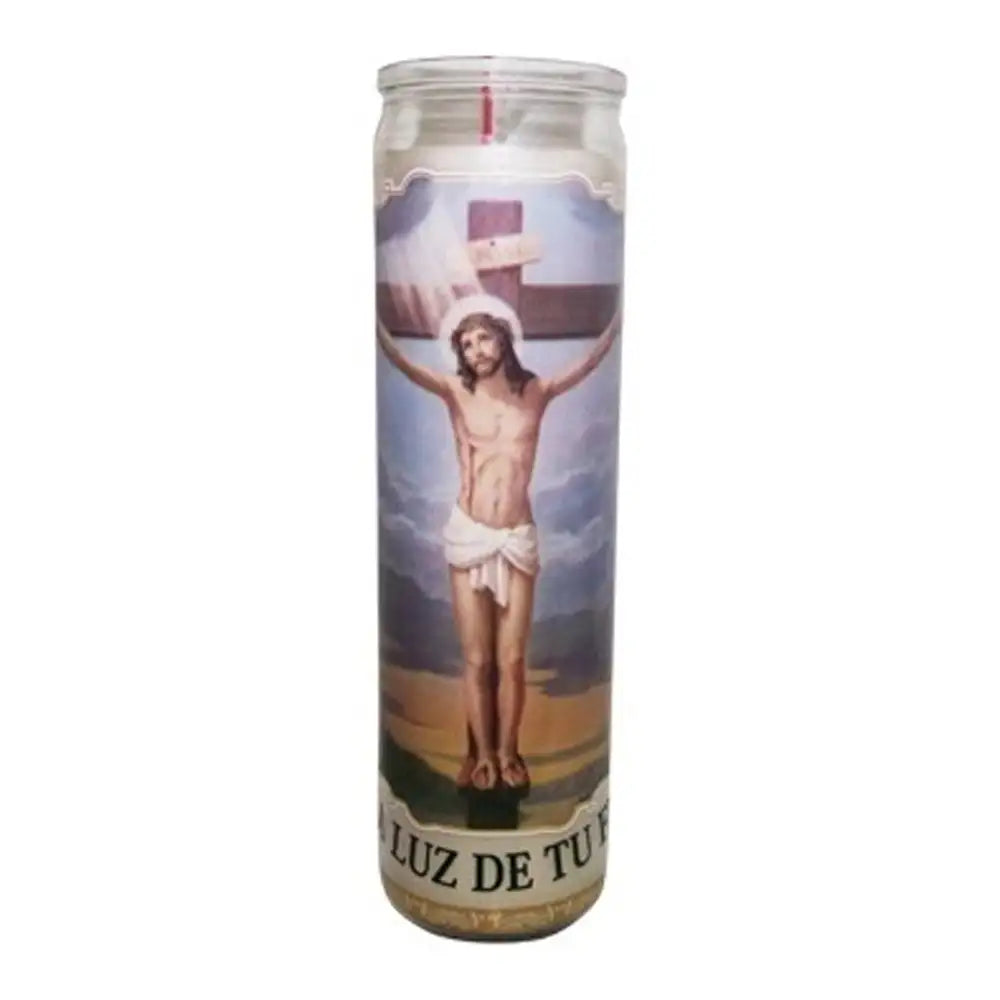 Jesus Crucificado White Candle tall