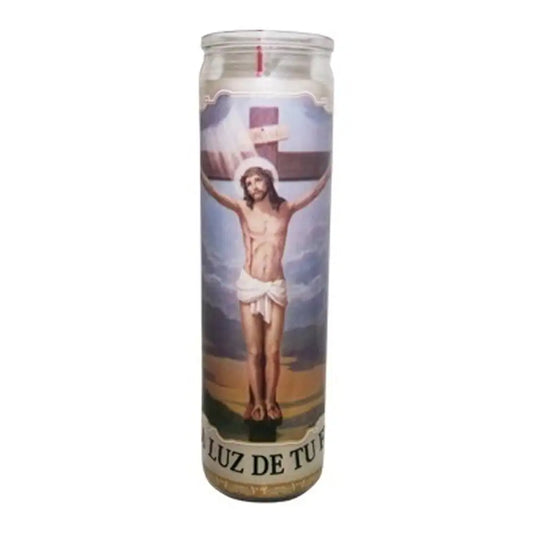 Jesus Crucificado White Candle tall