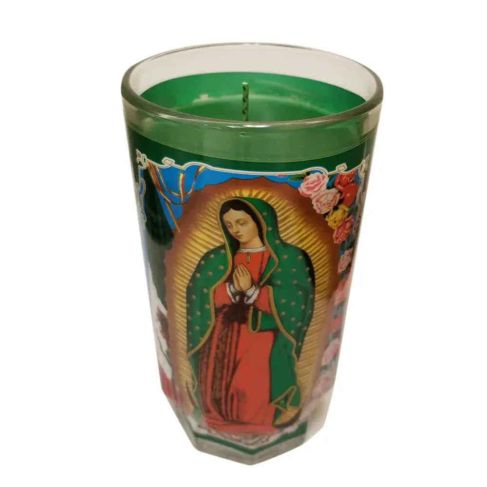 Virgen de Guadalupe Green Candle lrg cup