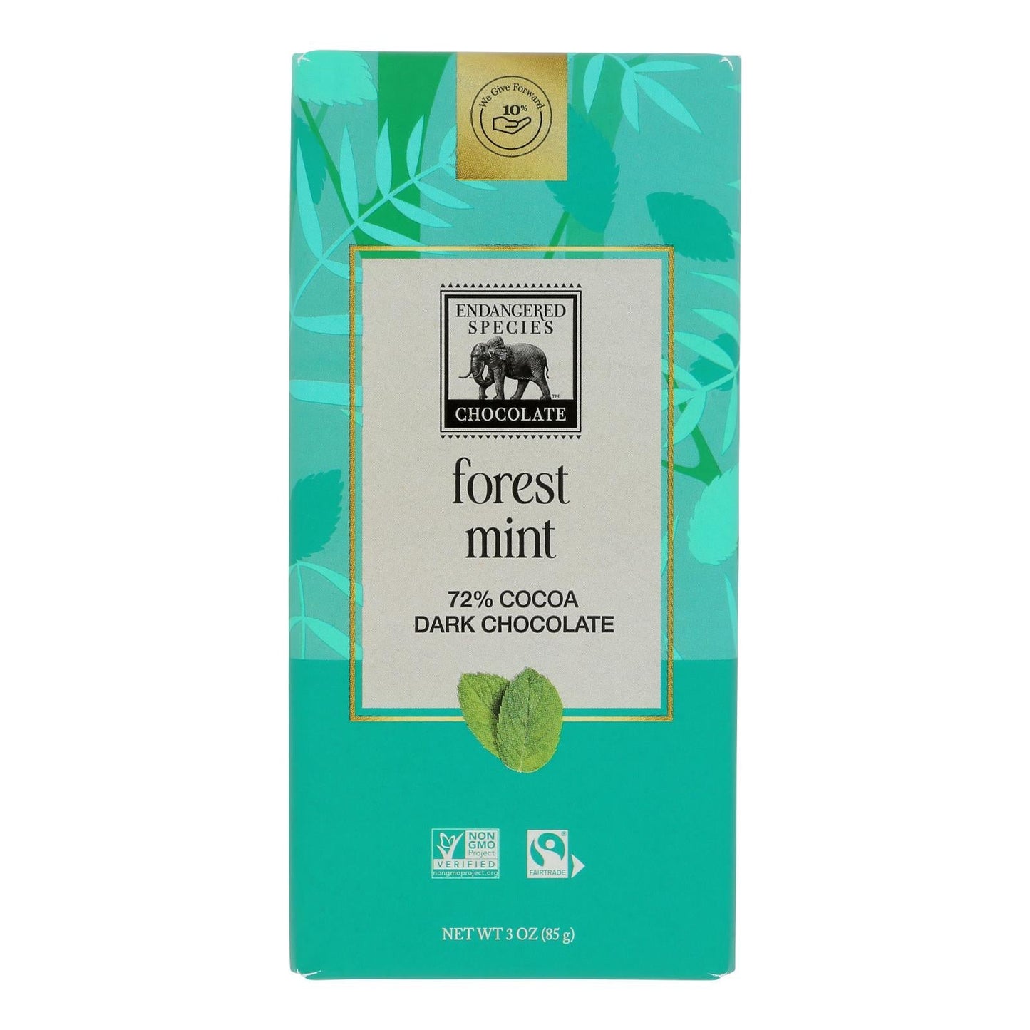 Endangered Species Natural Chocolate Bar - Dark Chocolate with 72% Cocoa - Forest Mint - 3 Oz. Bars - Case of 12 - 12 Bars per Pack