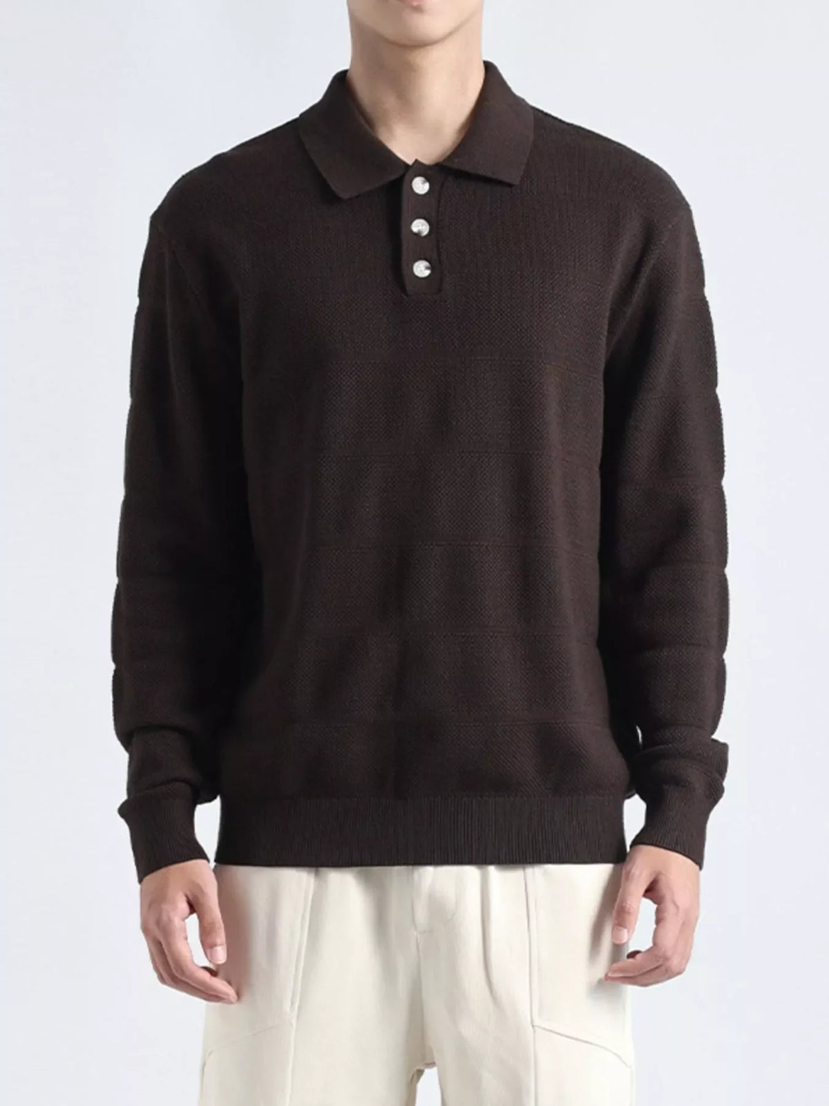 Men's Plus Size Button Detail Long Sleeve Knit Top