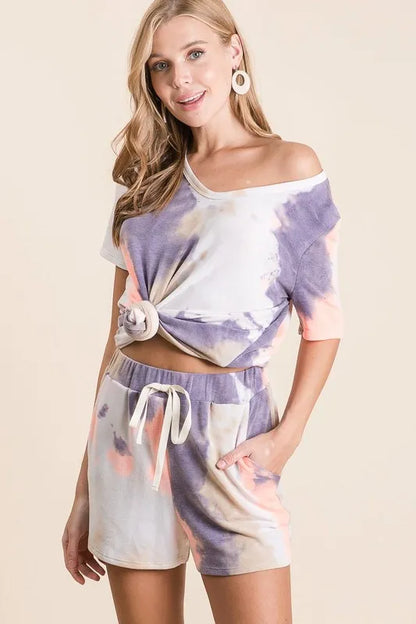 BiBi Tie Dye Terry Shorts with Drawstring