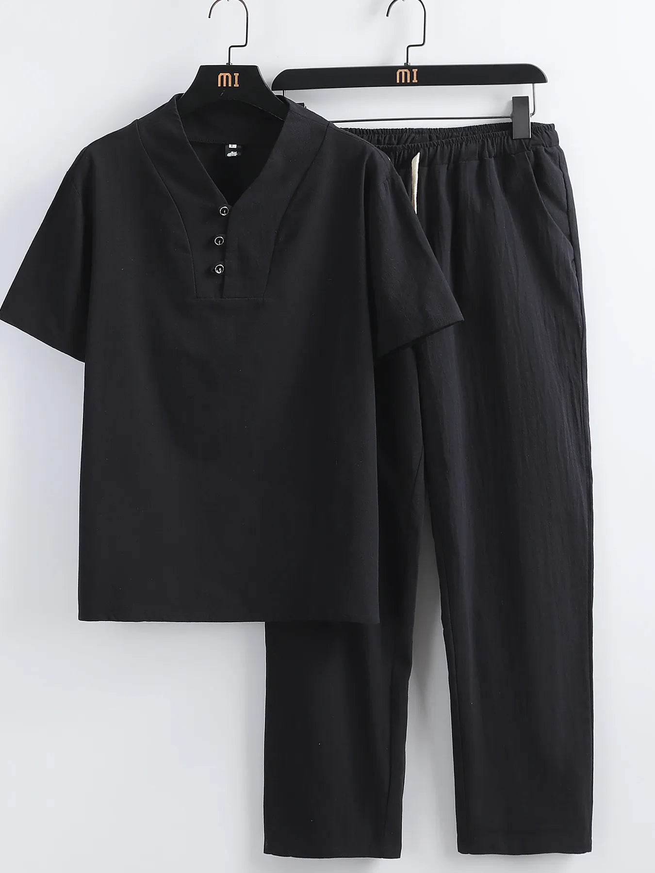 Men's Plus Size V-Neck Short Sleeve Top and Pants Set