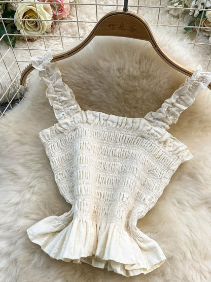 Smocked Crop Top and Hollow-Out Skirt Set