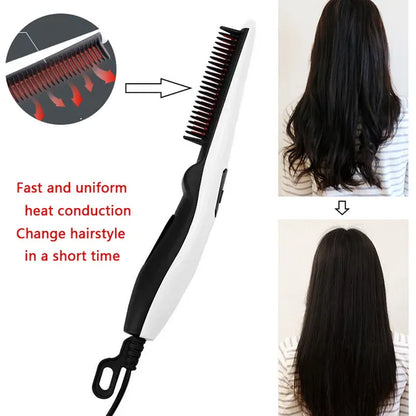 Fast Heated Electric Straight Hair Comb Beard Straightner Brush Styler Men Women