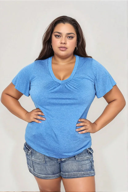 Double Take Ruched V-Neck Short Sleeve T-Shirt