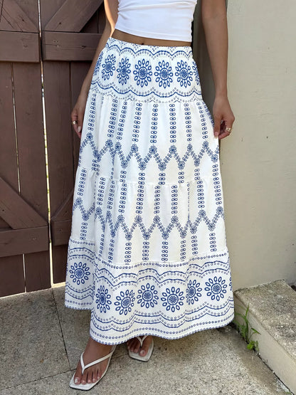 Printed Tiered Maxi Skirt