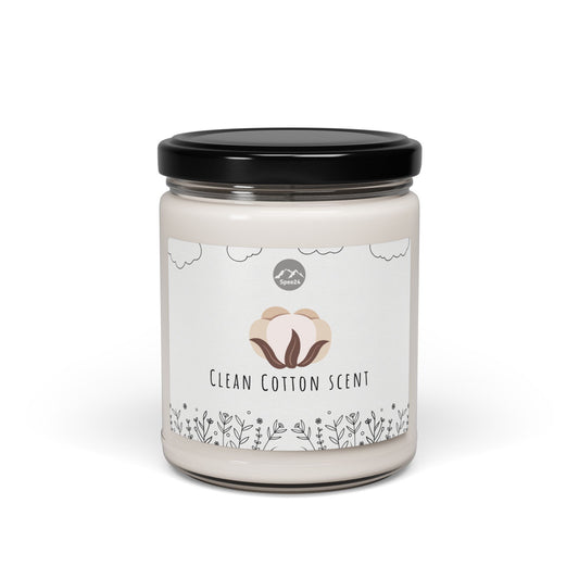Clean Cotton Scented Soy Candle, Aromatherapy Candle, Home Decor Gift, Eco-Friendly Candle, Relaxation Candle, Candle for Stress Relief-- 9oz