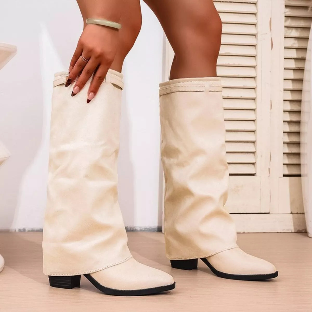 Point Toe Block Heels Boots