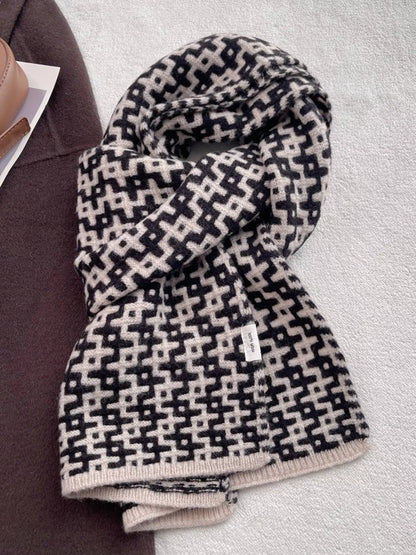 Wool Geometric Pattern Knitted Warm Scarf