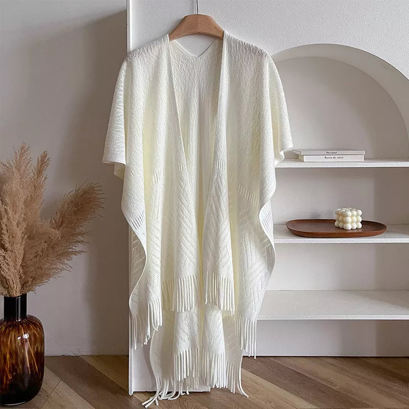 Knitted Fringe Openwork Scarf Shawl