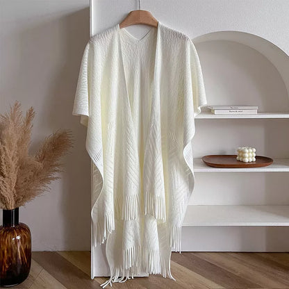 Knitted Fringe Openwork Scarf Shawl