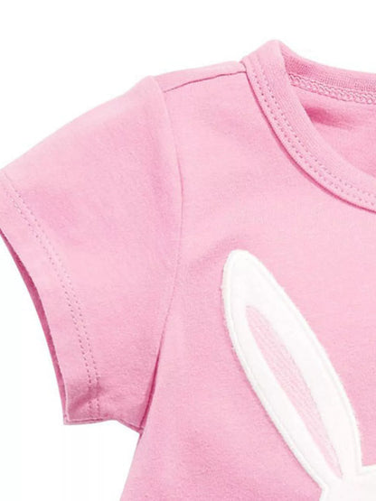 Children's Cute Bunny Applique Round Neck T-Shirt