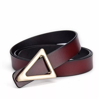 Triangle Buckle Leather Skinny Belt