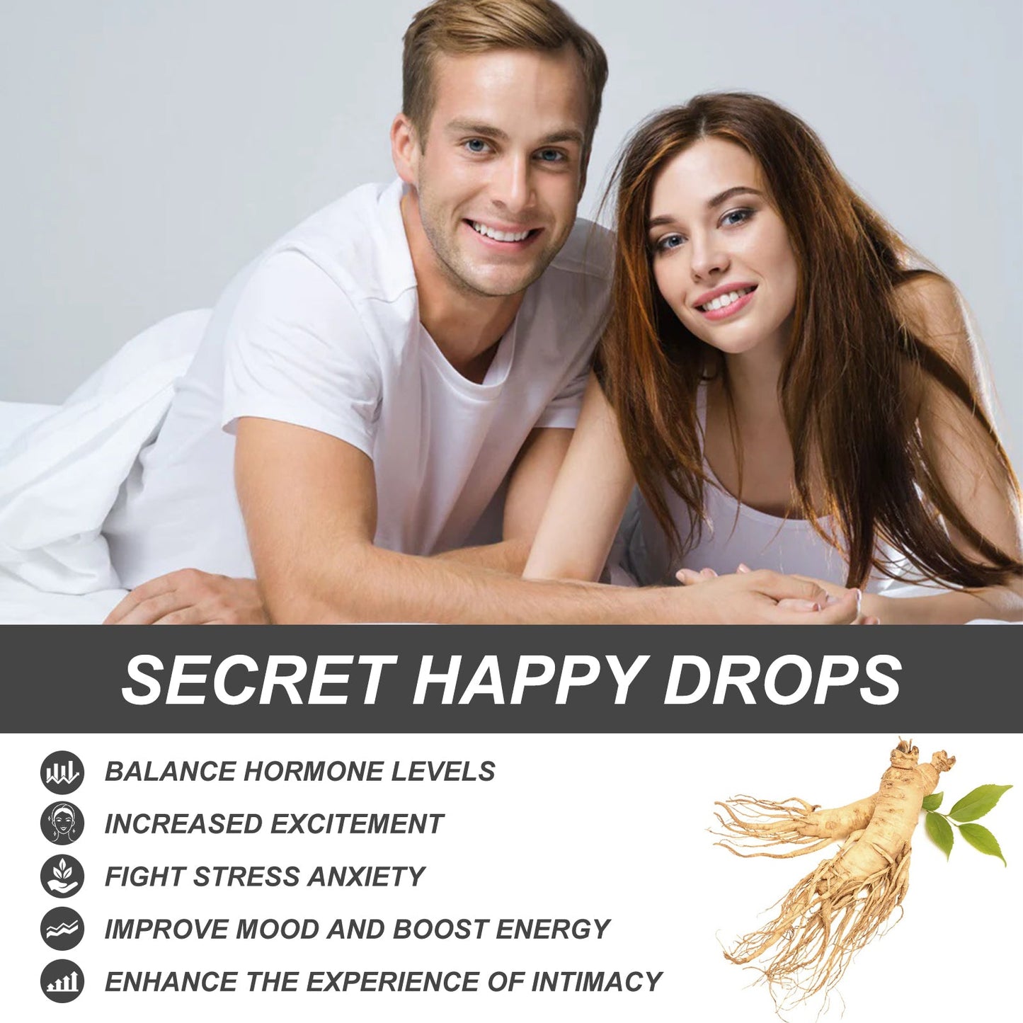 Secret Happy Drops, Intimate Support Supplement With Muira Puama & Tribulus Terrestris Extract, Boost Energy & Enhance Intimate Connection For Couples, 30ml Oral Liquid