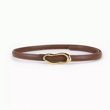 Cowhide Leather Belt with Abstract Gold Buckle