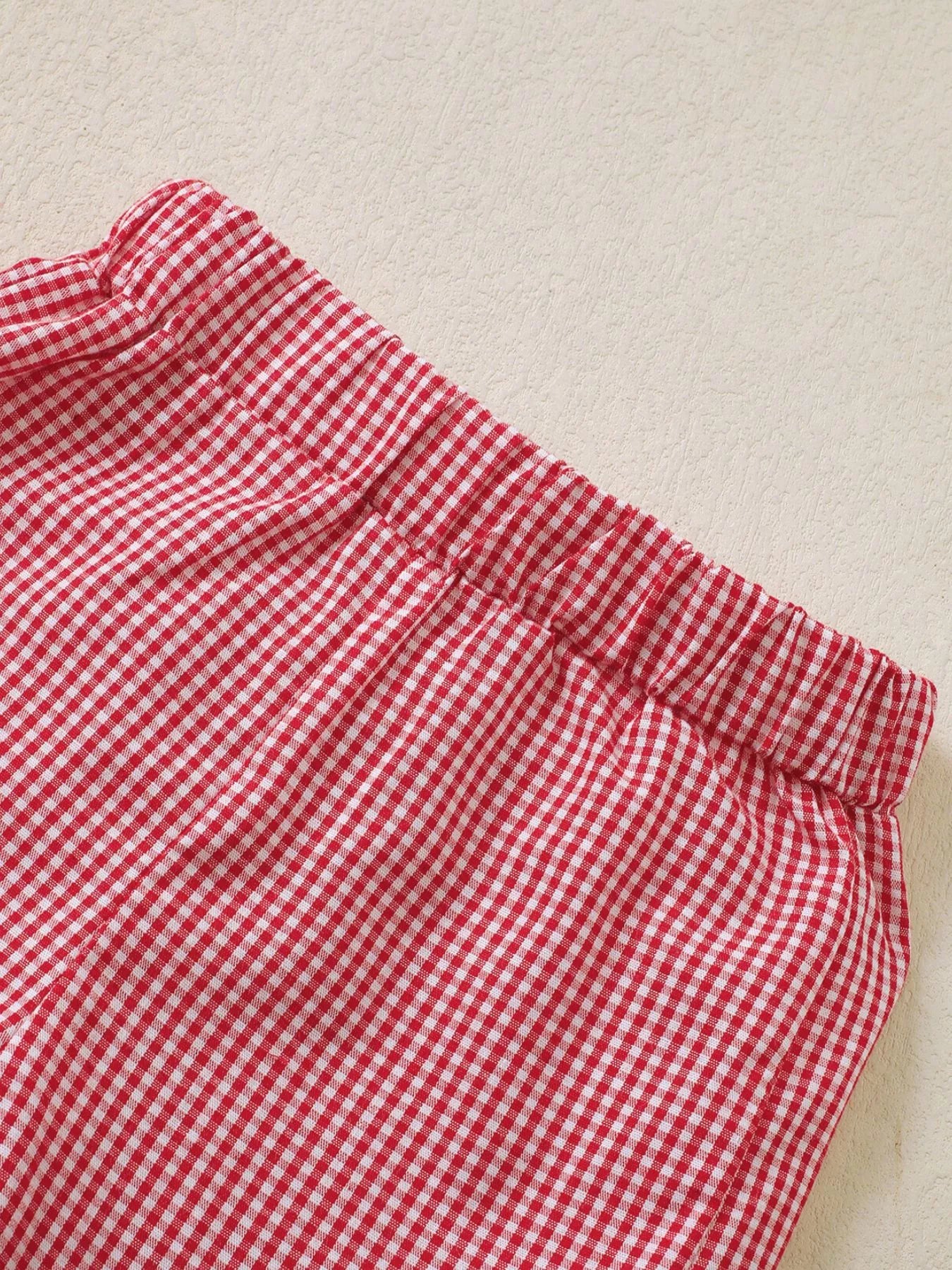 Children's Strawberry Gingham Ruffle Trim Top and Shorts Set
