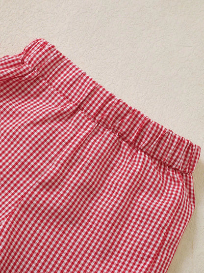 Children's Strawberry Gingham Ruffle Trim Top and Shorts Set