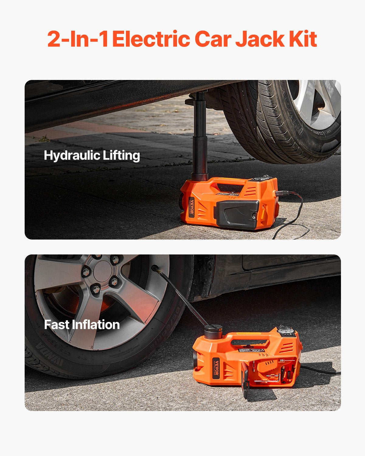 Electric Car Jack, 5 Tons /11000 Lbs, Electric Scissor Jack With Built-In Inflator, 12V Adjustable Tire Change Replacement With Secure Hammer & LED Light, Portable Jack Kit For Sedan, SUV, Truck