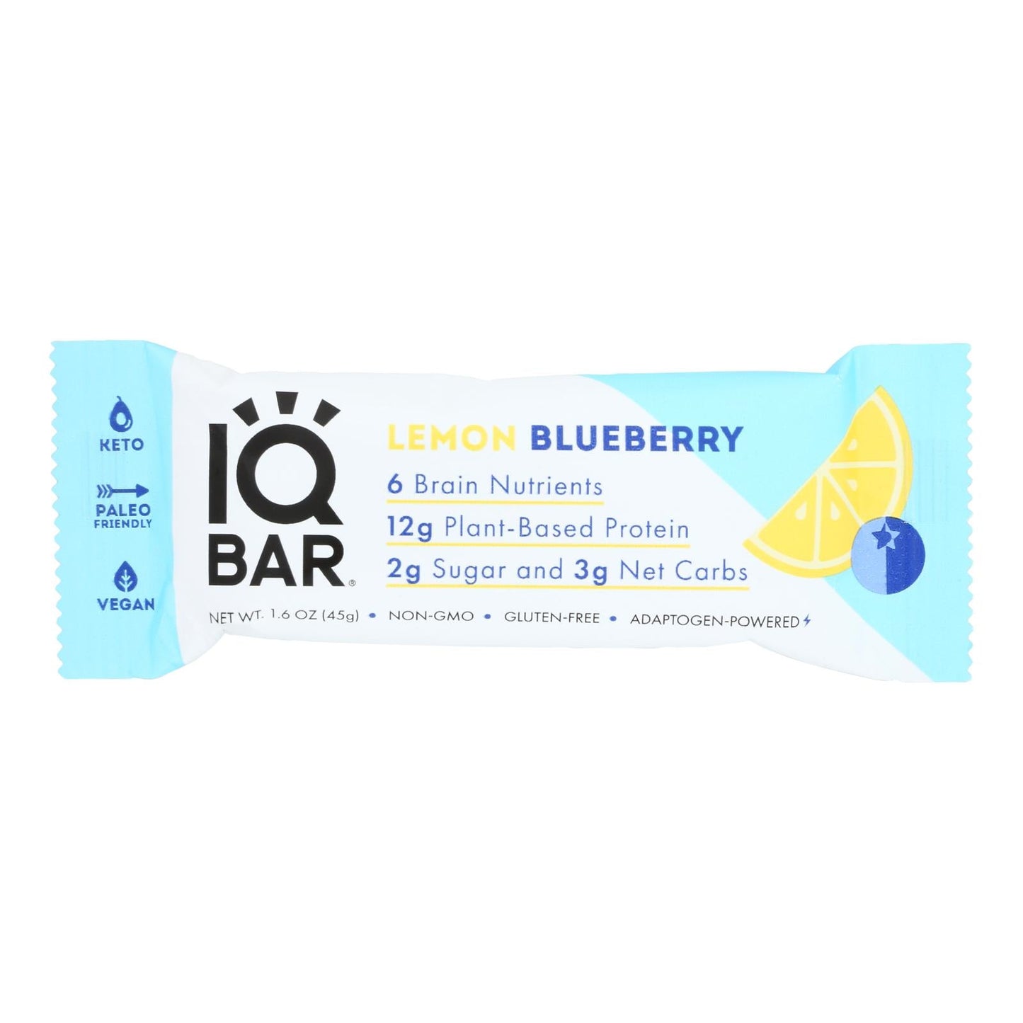IQ Bar Lemon Blueberry Breakfast Bars, 1.6 Oz Bars, 12 Count