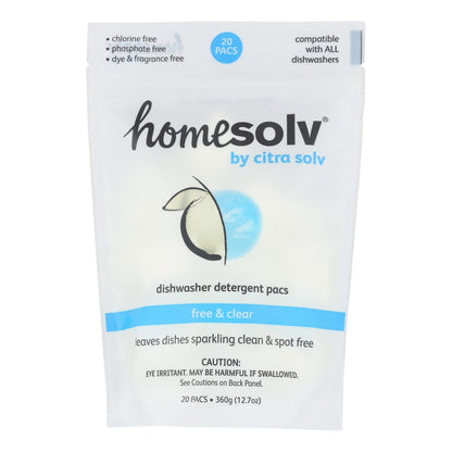 Citra-Solv Free & Clear Natural Dishwasher Detergent Pacs for Spotless Dishes - 8 Pacs, 12.7 oz.