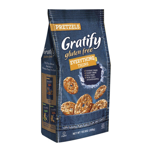 Gratify Thin Everything Pretzel - Case of 6 - 10.5 oz Bags