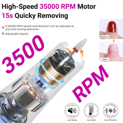 Portable Electric Nail Drill 35000RPM Nails Milling Cutter Wireless Pedicure Grinder Rechargeable Nail Drilling Machine Silver