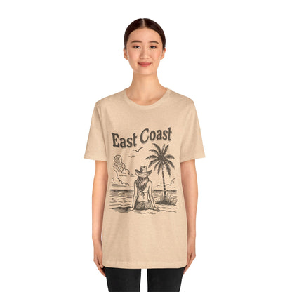 TS-038ML-24 women’s beach sketch shirt beach scene tee for women woman sitting on beach t-shirt beach lover shirt women’s coastal Art graphic tee