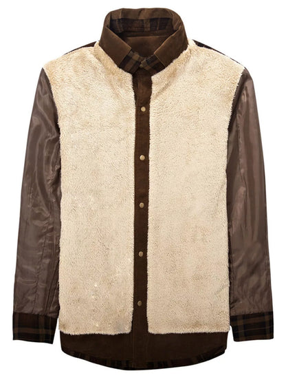 Men's Full Size Plaid Fleece Lined Snap Down Jacket Plus Size
