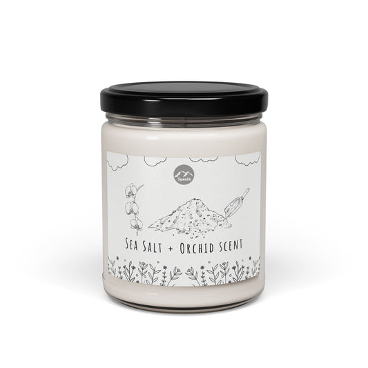 Serene Sea Salt + Orchid Scented Soy Candle, Natural Wellness Gift, Relaxation, Home Decor, Aromatherapy, Eco-Friendly -- 9 oz