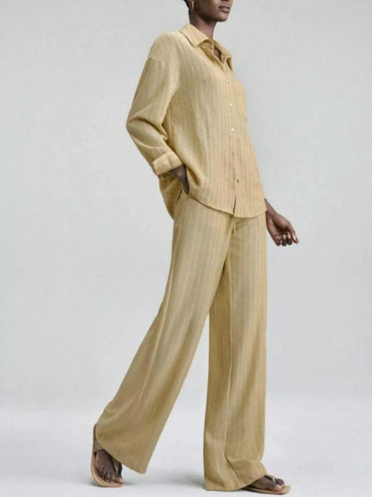 Striped Button Up Shirt and Pants Set