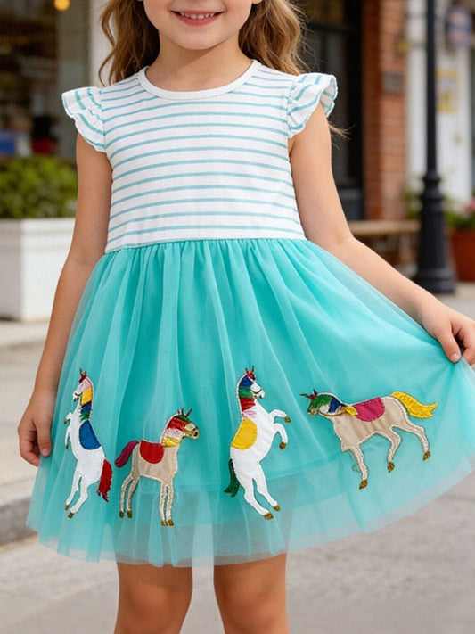 Children's Striped Unicorn Tulle Dress