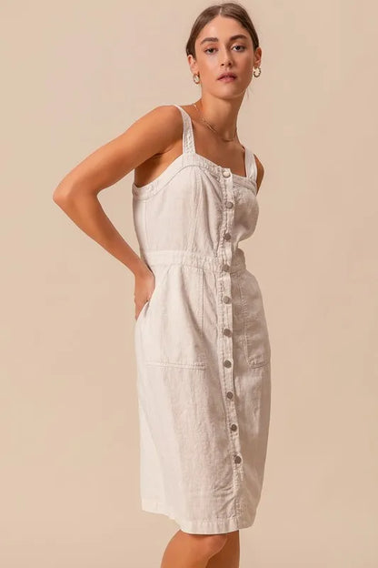 SO ME Button Down Pocket Front Pinafore Dress