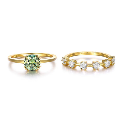1 Carat Moissanite 925 Sterling Silver 2pcs Ring Set