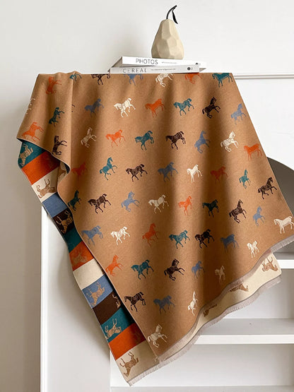 Horse Print Raw Hem Scarf