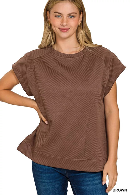Zenana Textured Knit Jacquard Short Sleeve Top