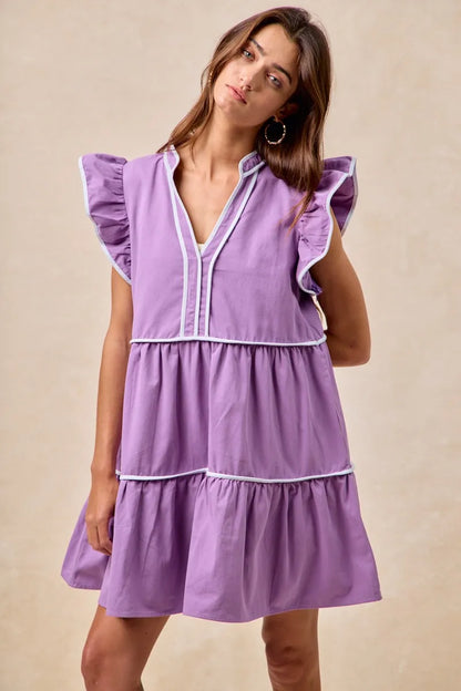 BiBi Gameday Theme Contrast Binding Ruffled Dress