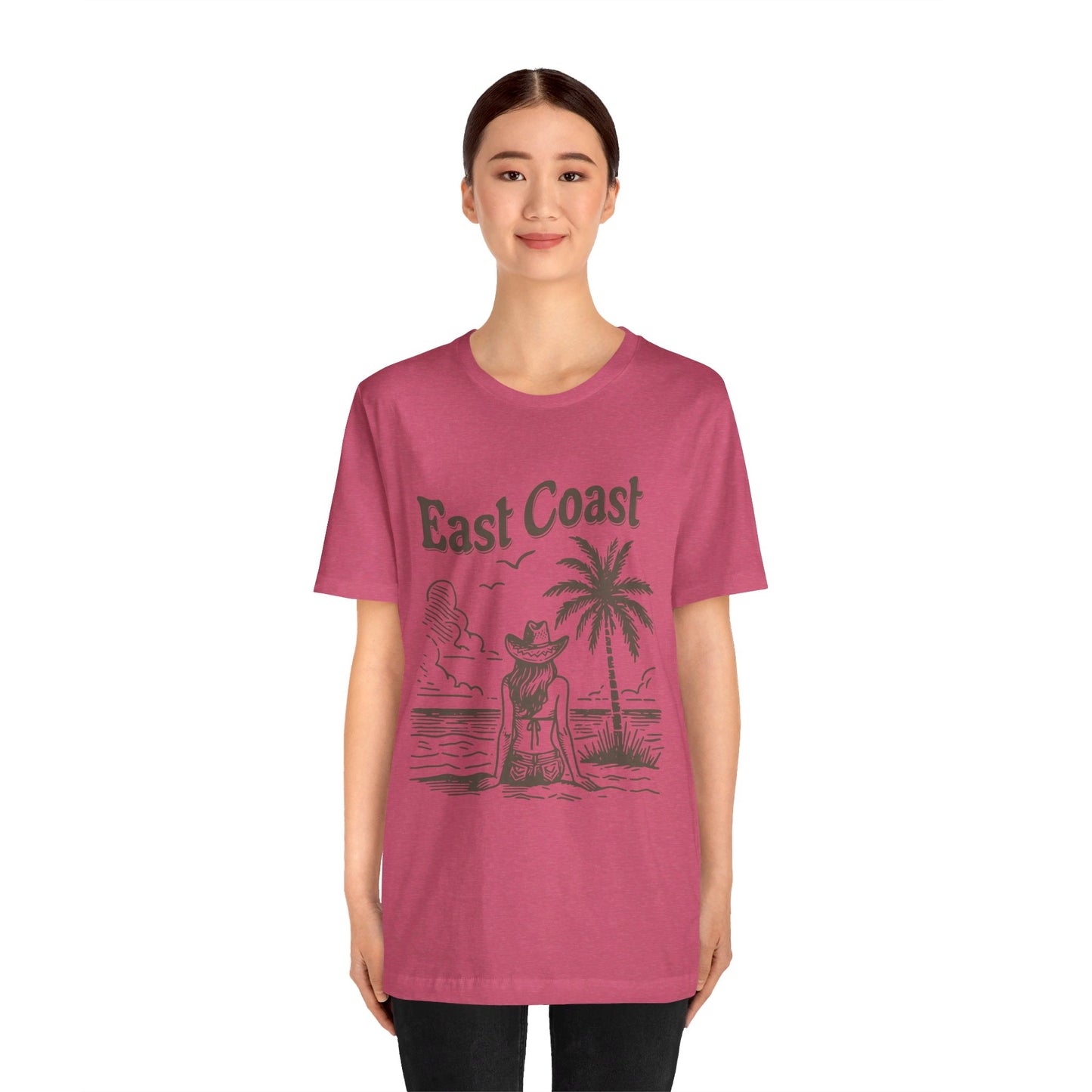 TS-038ML-24 women’s beach sketch shirt beach scene tee for women woman sitting on beach t-shirt beach lover shirt women’s coastal Art graphic tee