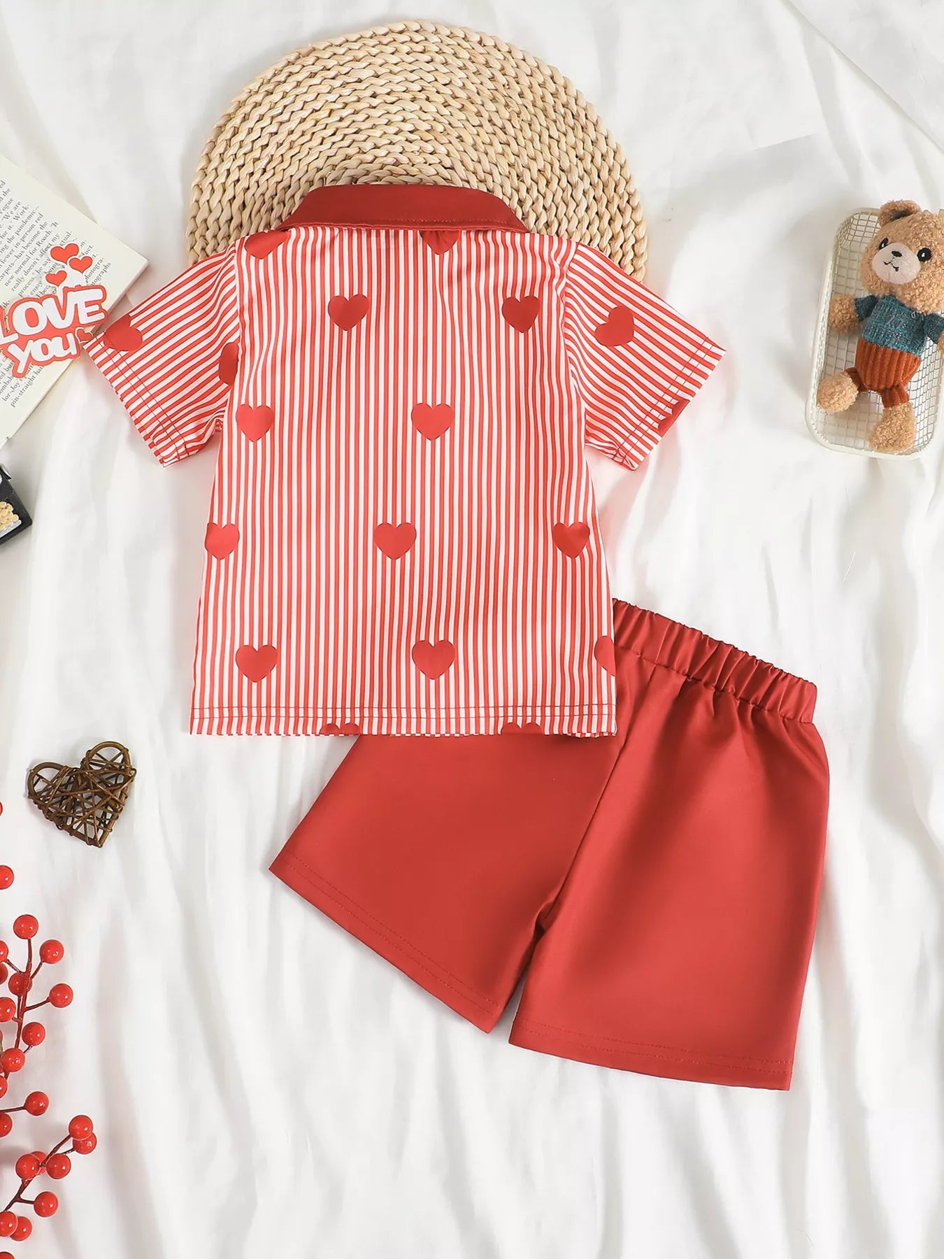 Children's Lucky Clover Print Striped Shirt & Shorts Set