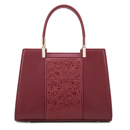 Embossed Leather Top Handle Handbag