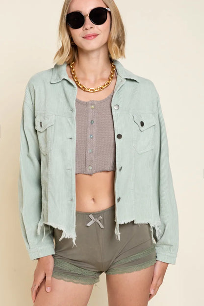 POL Button Down Corduroy Trucker Jacket