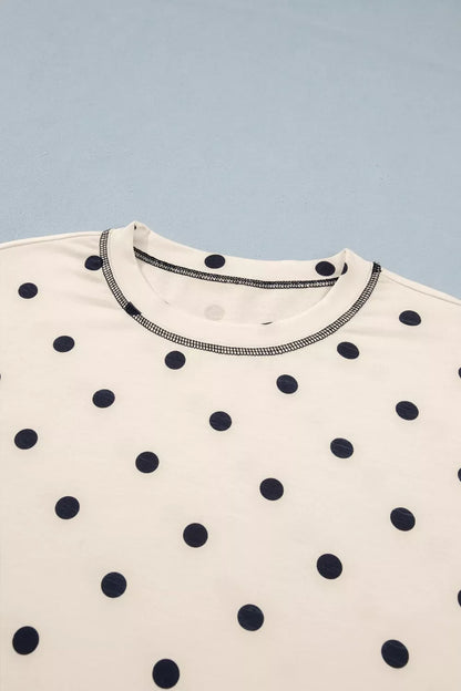Exposed Seam Detail Polka Dot Loose Tee Drawstring Shorts Set