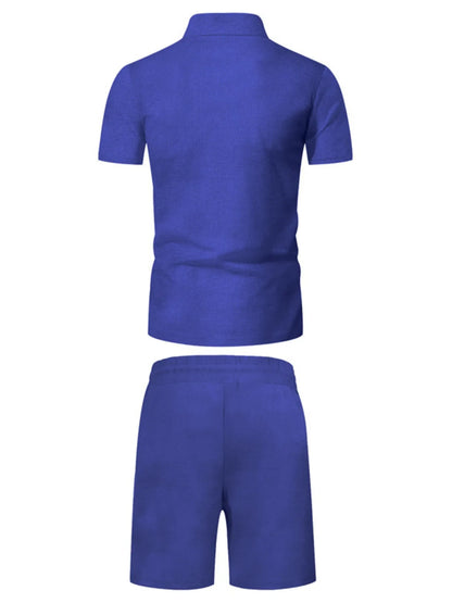 Men's Plus Size Zip Up Short Sleeve Top and Shorts Set