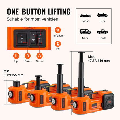 VEVOR Electric Car Jack, 5 Ton 11023 LBS Hydraulic Car Jack, Portable Car Jack Lifting With Built-in Inflatable Pump And LED Light, Car Jack For SUV MPV Sedan Truck Change Tires Garage Repair