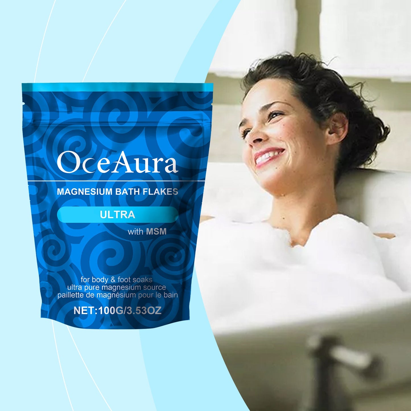 OceAura Magnesium Bath Salt Sheets For Daily Cleaning, Nourishing, Comfort, Gentlness And Discomfort Relief. Shower Bag And Bath Sheets