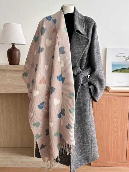 Heart Patterned Tassel Scarf
