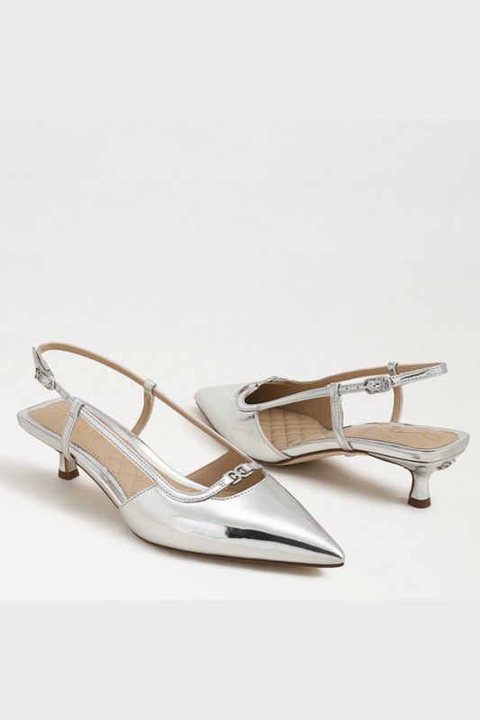 Toni Slingback Kitten Heel - Soft Silver Metallic