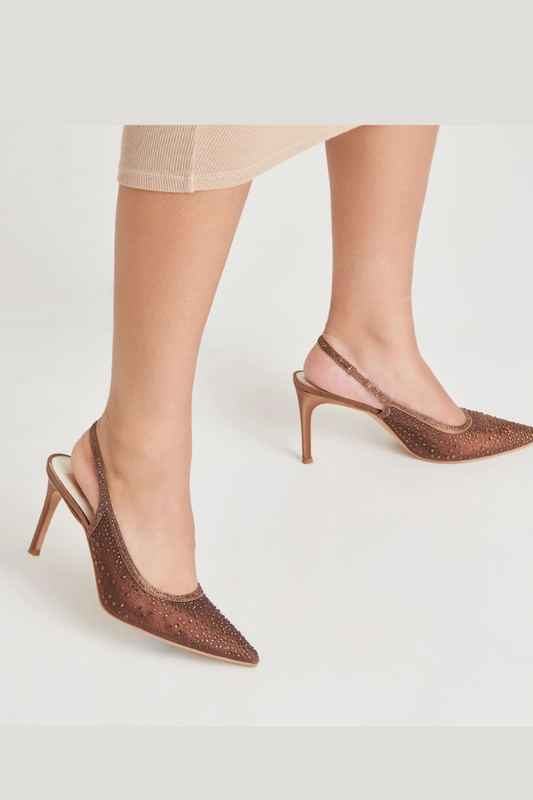 Kaye Crystal Heels - Mid Brown Mesh