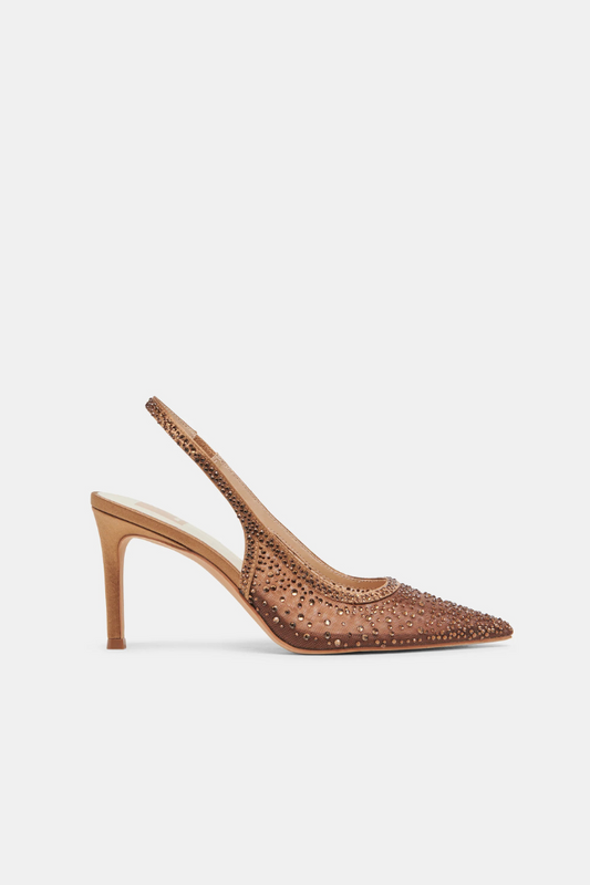 Kaye Crystal Heels - Mid Brown Mesh